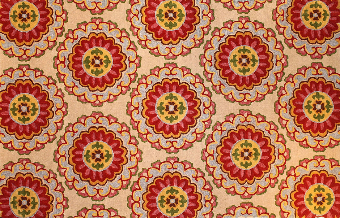 red and orange tufted oriental rug